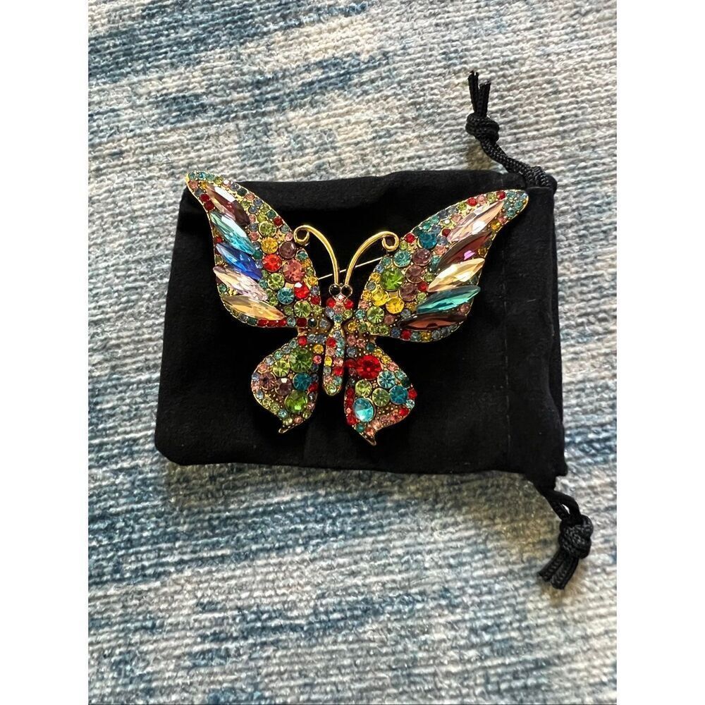 Multicolor Red Blue Green Purple Pink Yellow Rhinestone Butterfly Brooch